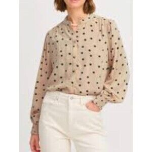 Como Black Swiss Dot Button-Front Blouse,women XL,20 Inch Of Armp To Armp.